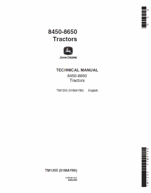 John Deere 8450, 8650 Tractor Repair Technical Manual