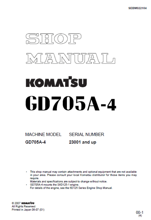 Komatsu GD705A-4, GD705R-4 Motor Grader Service Manual