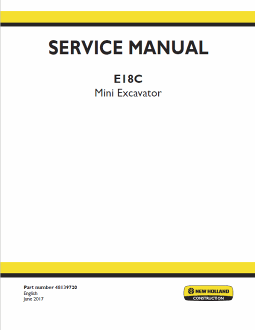 New Holland E18C Mini Excavator Service Manual