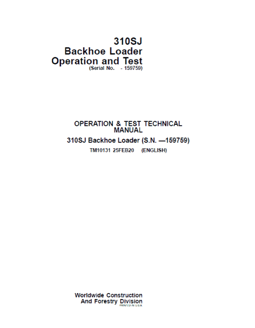 John Deere 310SJ Backhoe Loader Repair Technical Manual (S.N before - 159759) - Image 2