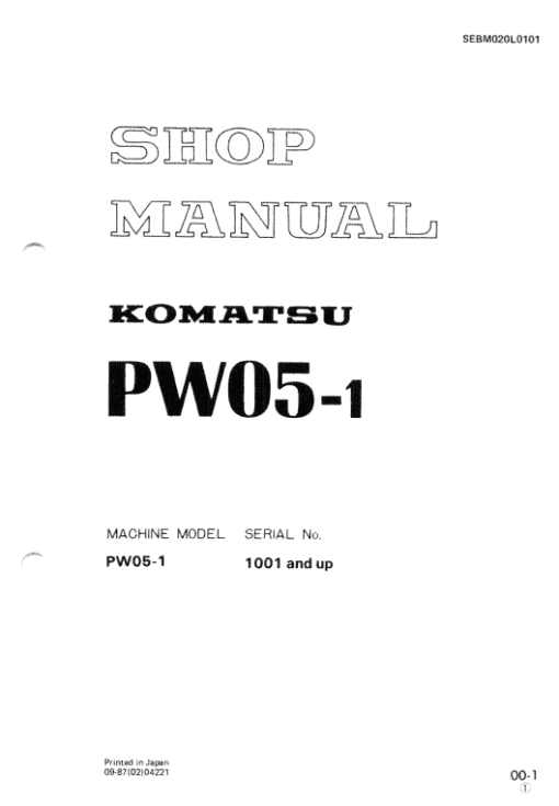 Komatsu PW05-1 Excavator Service Manual