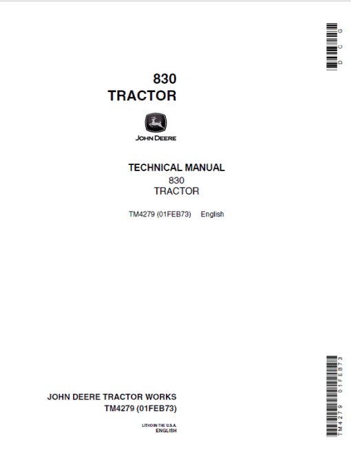 John Deere 830 Utility Tractor Repair Technical Manual