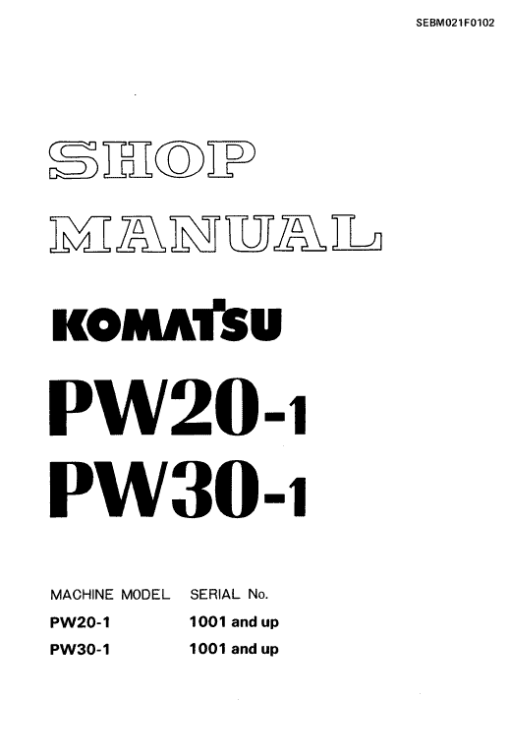 Komatsu PW20-1 and PW30-1 Excavator Service Manual