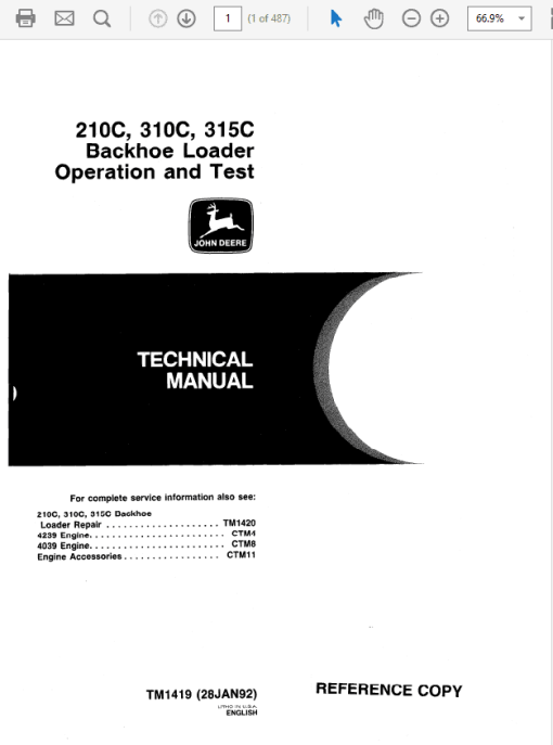 John Deere 210C, 310C, 315C Backhoe Loader Repair Technical Manual - Image 6