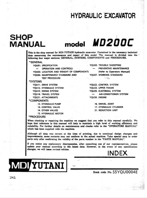 Kobelco MD200C Excavator Service Manual