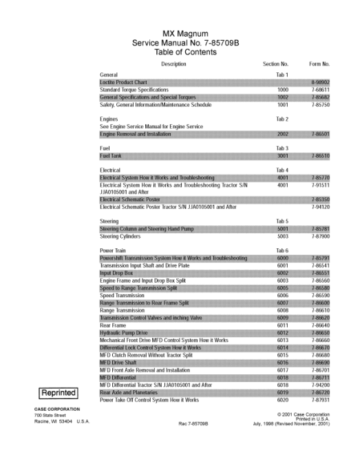 Case MX180, MX200, MX220, MX240, MX270 Tractor Service Manual