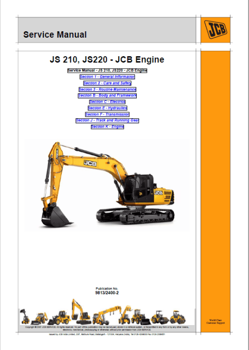 JCB JS210LC, JS220 Tracked Excavator Service Manual