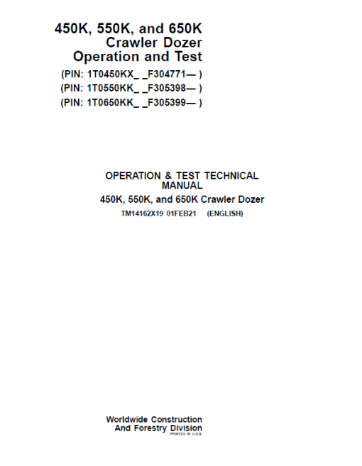 John Deere 450K, 550K, 650K Crawler Dozer Technical Manual (SN. from F304771) - Image 2