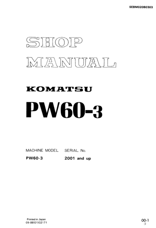 Komatsu PW60-3 Excavator Service Manual