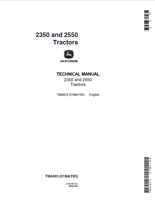 John Deere 2350, 2550 Tractors Repair Technical Manual