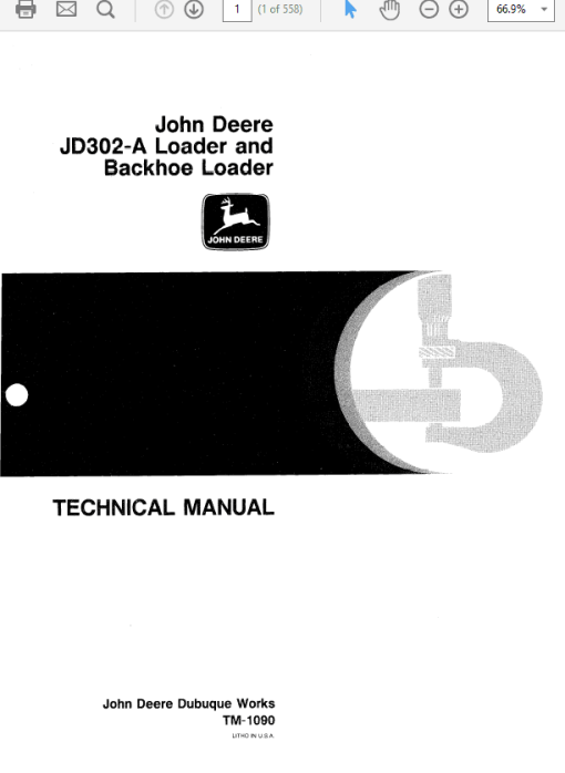 John Deere 302A Backhoe Loader Repair Technical Manual (TM1090)