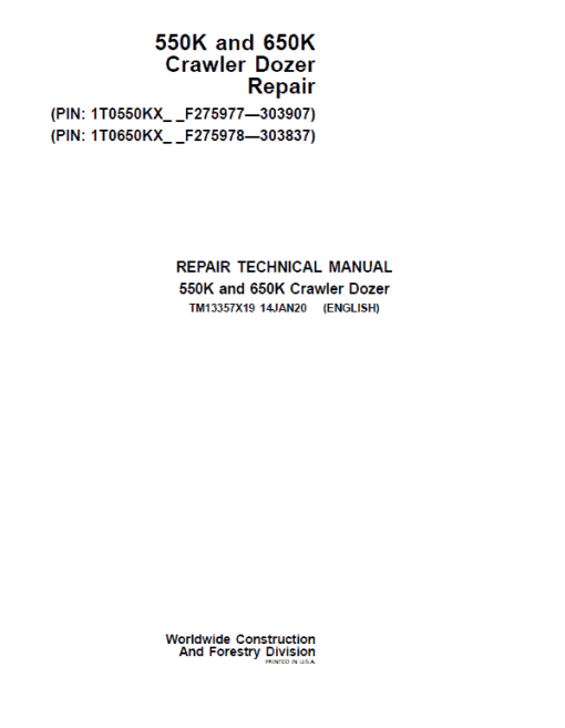 John Deere 550K, 650K Crawler Dozer Technical Manual (SN. from F275977-F303907) - Image 2