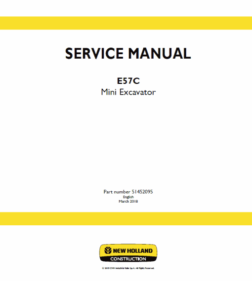 New Holland E57C Mini Excavator Service Manual