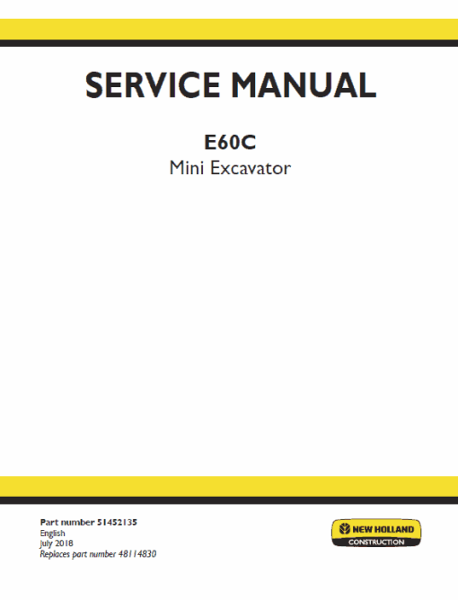 New Holland E60C Mini Excavator Service Manual