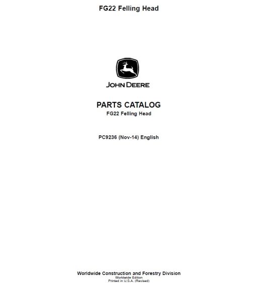 John Deere FG22 Felling Head Parts Catalog Manual - PC9236