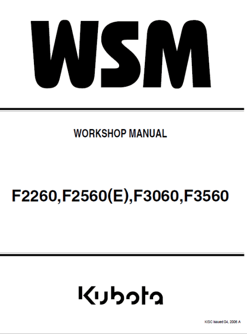 Kubota F2260, F2560, F2560E, F3060, F3560 Front Mower Workshop Service Manual