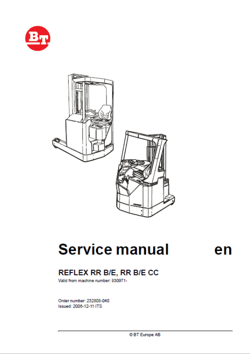 BT Reflex RR BE, RR BE CC Reach Trucks Service Manual