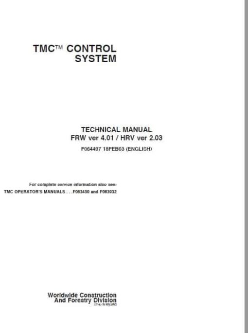 John Deere Timberjack TMC Control System Operators and Repair Manual