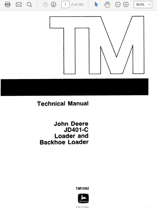 John Deere 401C Backhoe Loader Repair Technical Manual (TM1092)