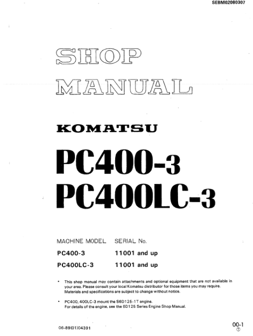 Komatsu PC400-3, PC400LC-3 Excavator Service Manual