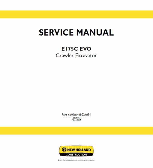 New Holland E175C Evo Excavator Service Manual