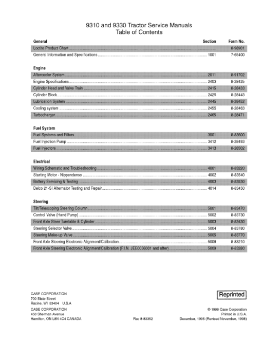 Case 9310, 9330 Tractor Service Manual