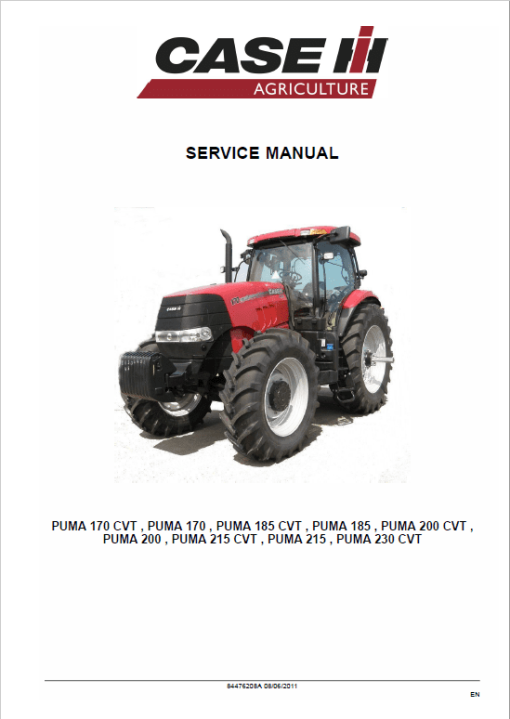 Case Puma 170, 185, 200, 215, 230 CVT Tractor Service Manual