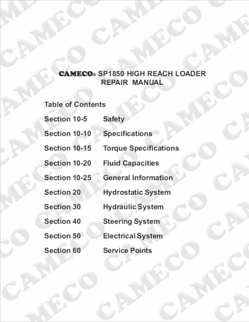 Cameco SP1850 Loader Repair Service Manual