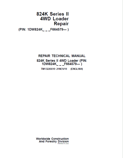 John Deere 824K 4WD Series II Loader Technical Manual (S.N after F664579 -)