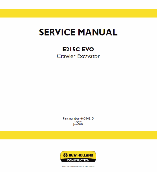 New Holland E215C Evo Excavator Service Manual