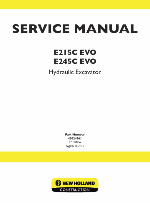 New Holland E245C Evo Excavator Service Manual