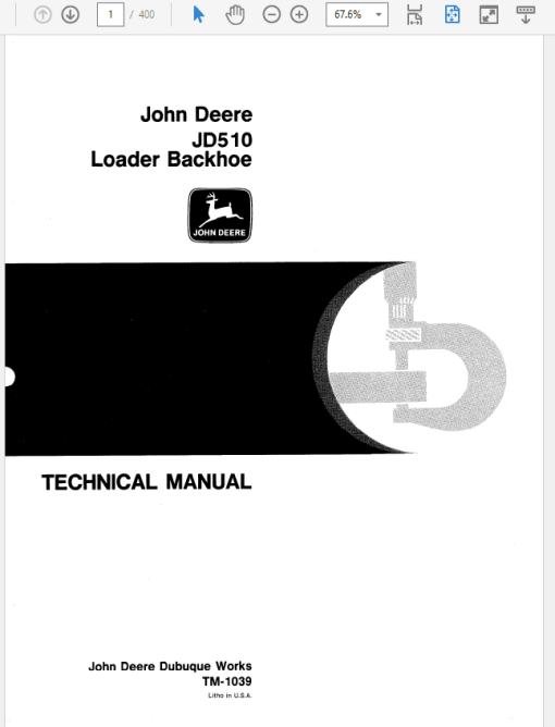 John Deere 510 Backhoe Loader Repair Technical Manual (TM1039)