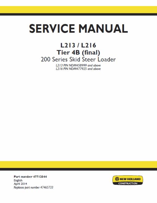 New Holland L213, L215, L216 SkidSteer Loader Service Manual - Image 2