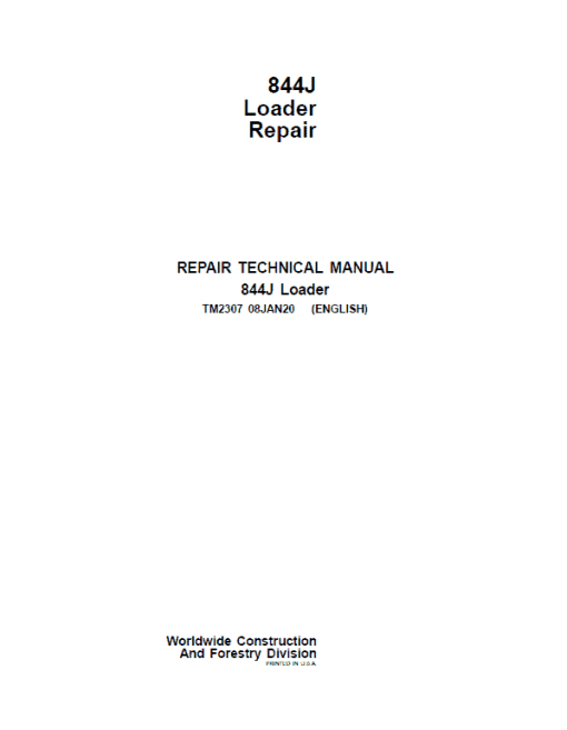 John Deere 844J Loader Repair Technical Manual