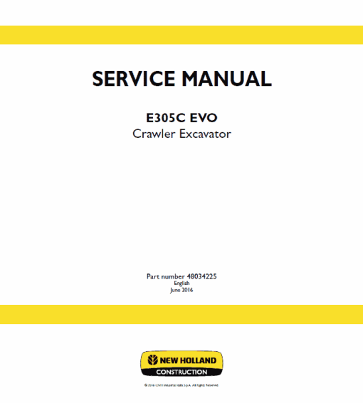 New Holland E305C Evo Excavator Service Manual