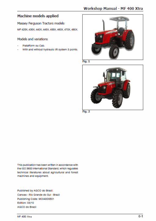 Massey Ferguson 460X, 470X, 480X Tractor Service Manual