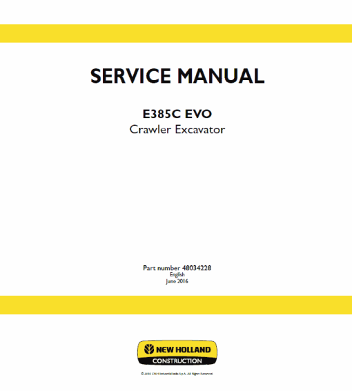 New Holland E385C Evo Excavator Service Manual