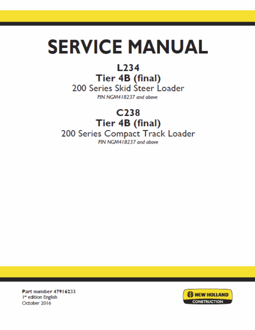 New Holland L234, C234 SkidSteer Loader Service Manual