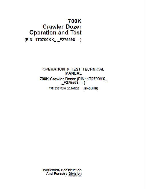 John Deere 700K Crawler Dozer Technical Manual (SN. from F275598) - Image 2