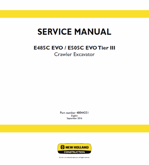 New Holland E485C Evo, E505C Eco Tier 3 Excavator Service Manual