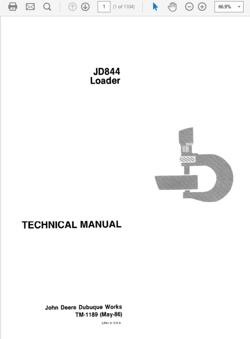 John Deere 844 Loader Repair Technical Manual (TM1189)