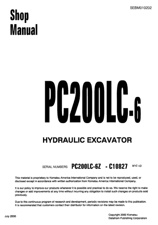 Komatsu PC200LC-6 Excavator Service Manual