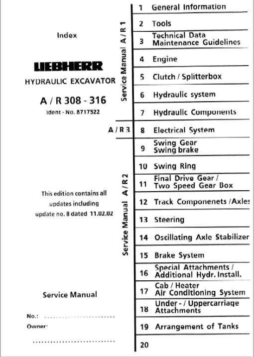 Liebherr A308, A310, A312, A316, R308, R310, R312 Excavator Service Manual