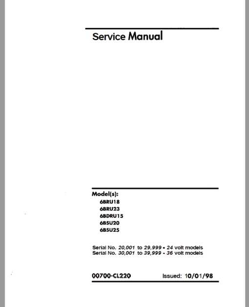 Toyota 6BRU18, 6BRU23, 6BDRU15, 6BSU20, 6BSU25 Electric Forklift Repair Manual