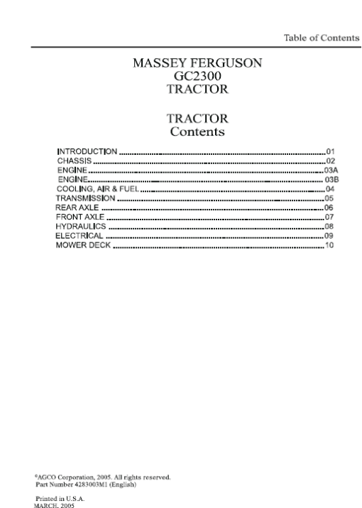 Massey Ferguson GC2300 Tractor Service Workshop Manual