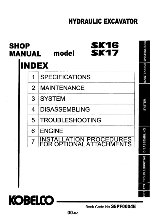 Kobelco SK16 and SK17 Excavator Service Manual