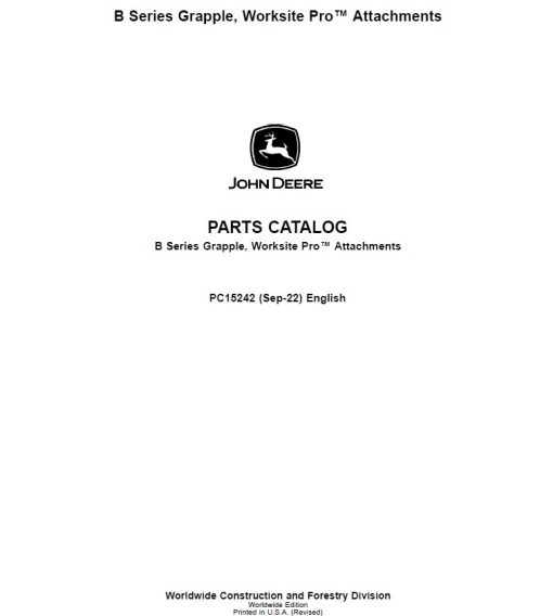 John Deere GR72B, GR84B, GS66B, GS72B, GS78B, GS84B Grappler Parts Catalog Manual - PC15242