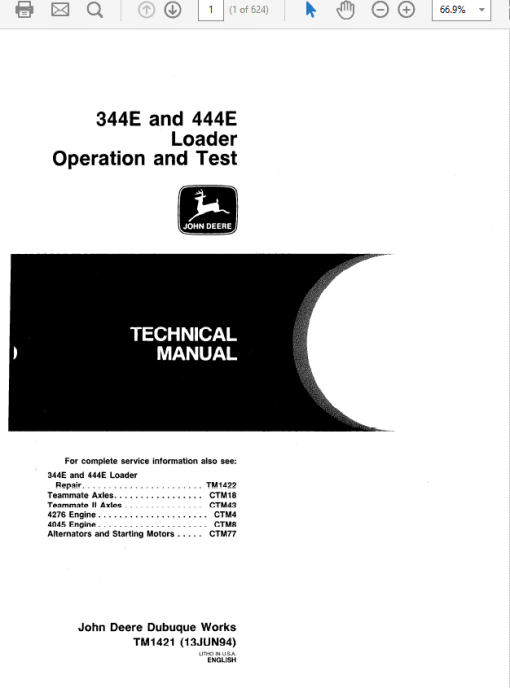 John Deere 344E, 444E Loader Technical Manual (TM1421 and TM1422) - Image 2