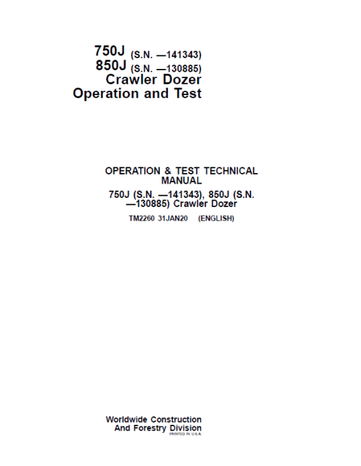 John Deere 750J, 850J Crawler Dozer Technical Manual (S.N. before 130885) - Image 2