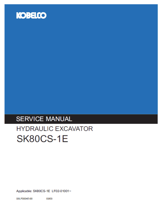 Kobelco SK80CS-1E Excavator Service Manual